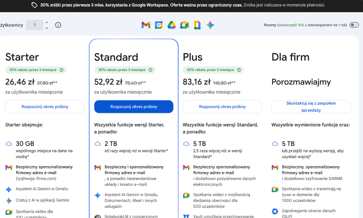 Promocja Google Workspace -30% — oficjalna strona Google